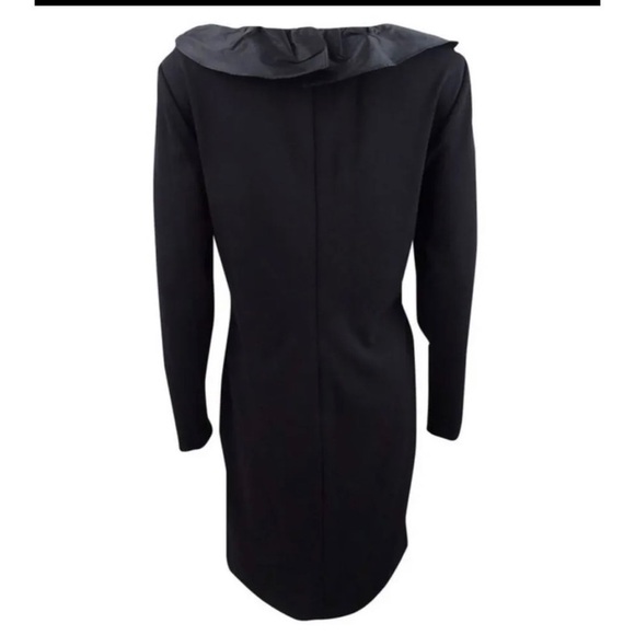 Lauren Ralph Lauren Sz 4 Black Ruffled Neck Faux Wrap Crepe Knit Sheath Dress - Picture 3 of 7